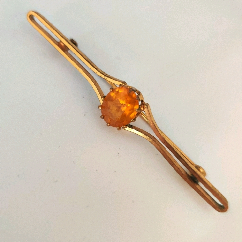 Antique Edwardian Cairngorm Bar Pin with citrine glass